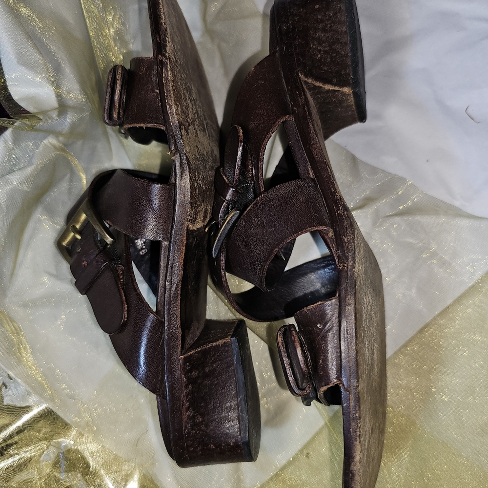 1997  Donald J Pliner Espresso Leather Strappy Block-Heel Sandals – Size 8.5M - Picture 4 of 12